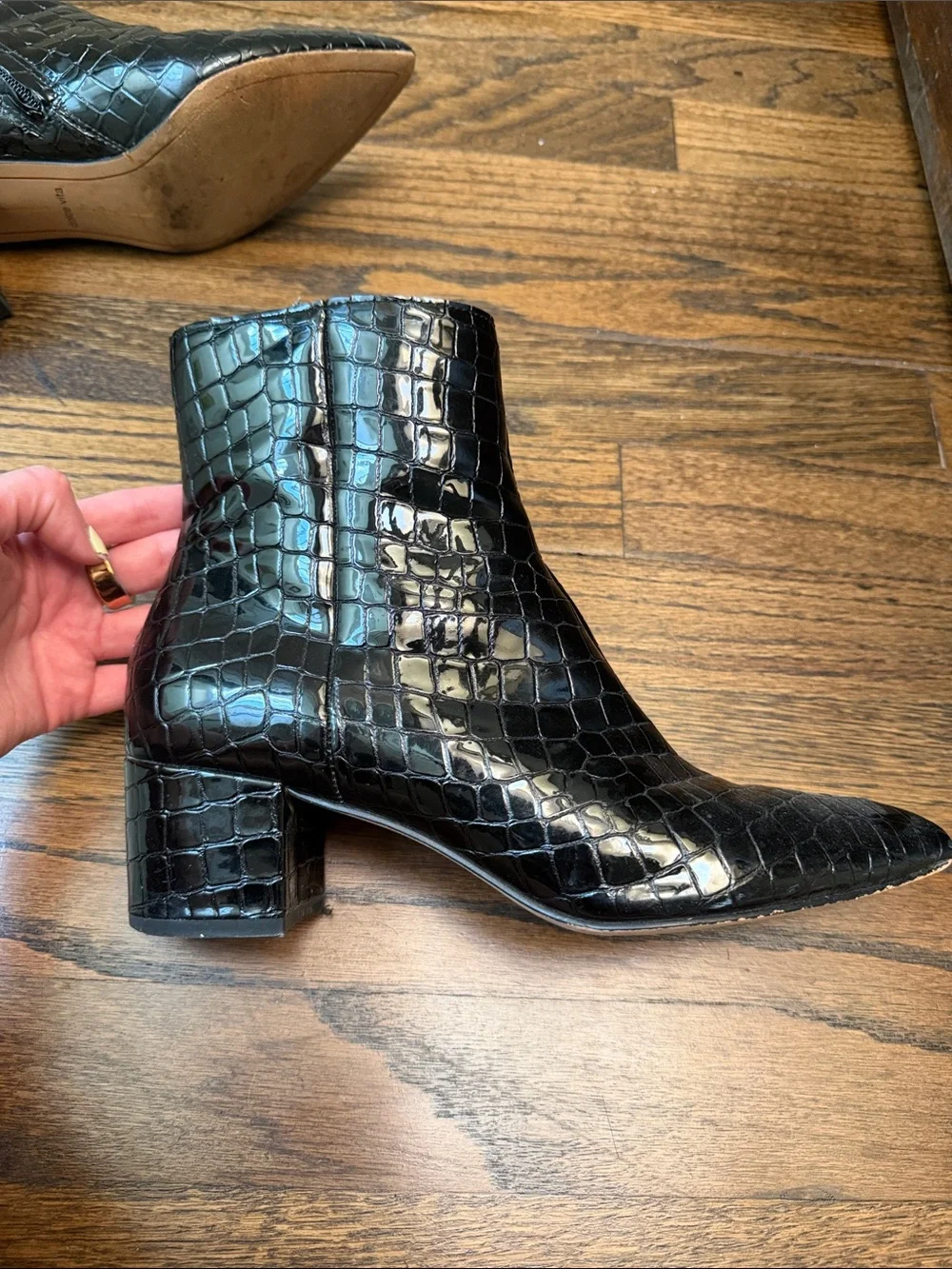 Dolce Vita Black Croc-Embossed Pointed Ankle Booties